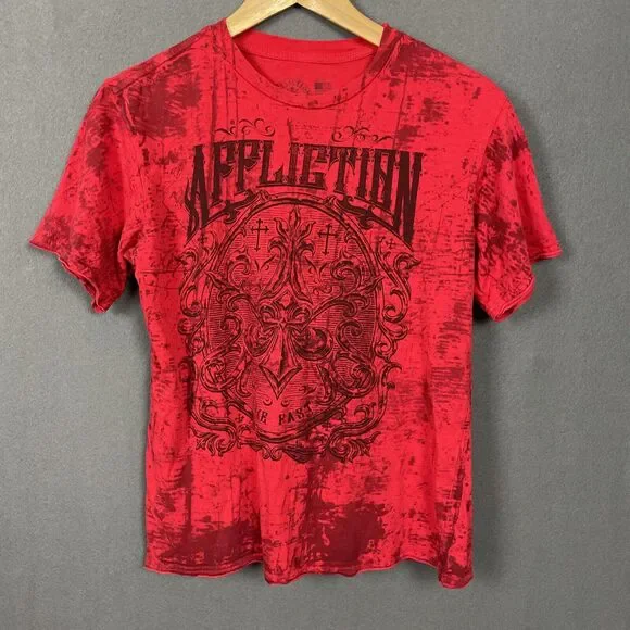 Affliction Shirt Men L Live Fast Fleur Dirty Red Wash MMA UFC Biker Rocker VTG - Picture 1 of 12